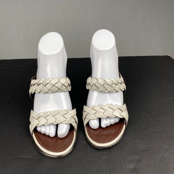 Franco Sarto White Ivory Leather High Heel Slip On Sandals Braided Upper 8.5 M - Picture 10 of 14